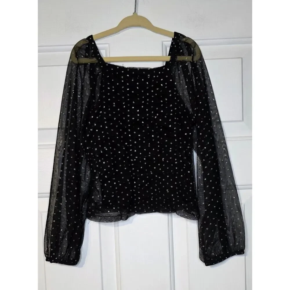 Zara Girls Top Sheer Long Sleeves Ruched Black Size‎ 8